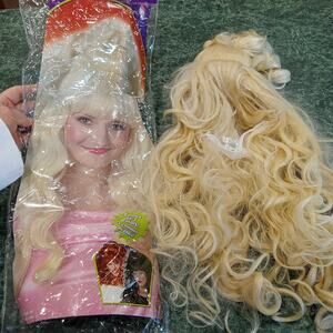 Paper Magic Group Blonde Hair Wig Curls Poof Pony Bangs Halloween Costume Sexy